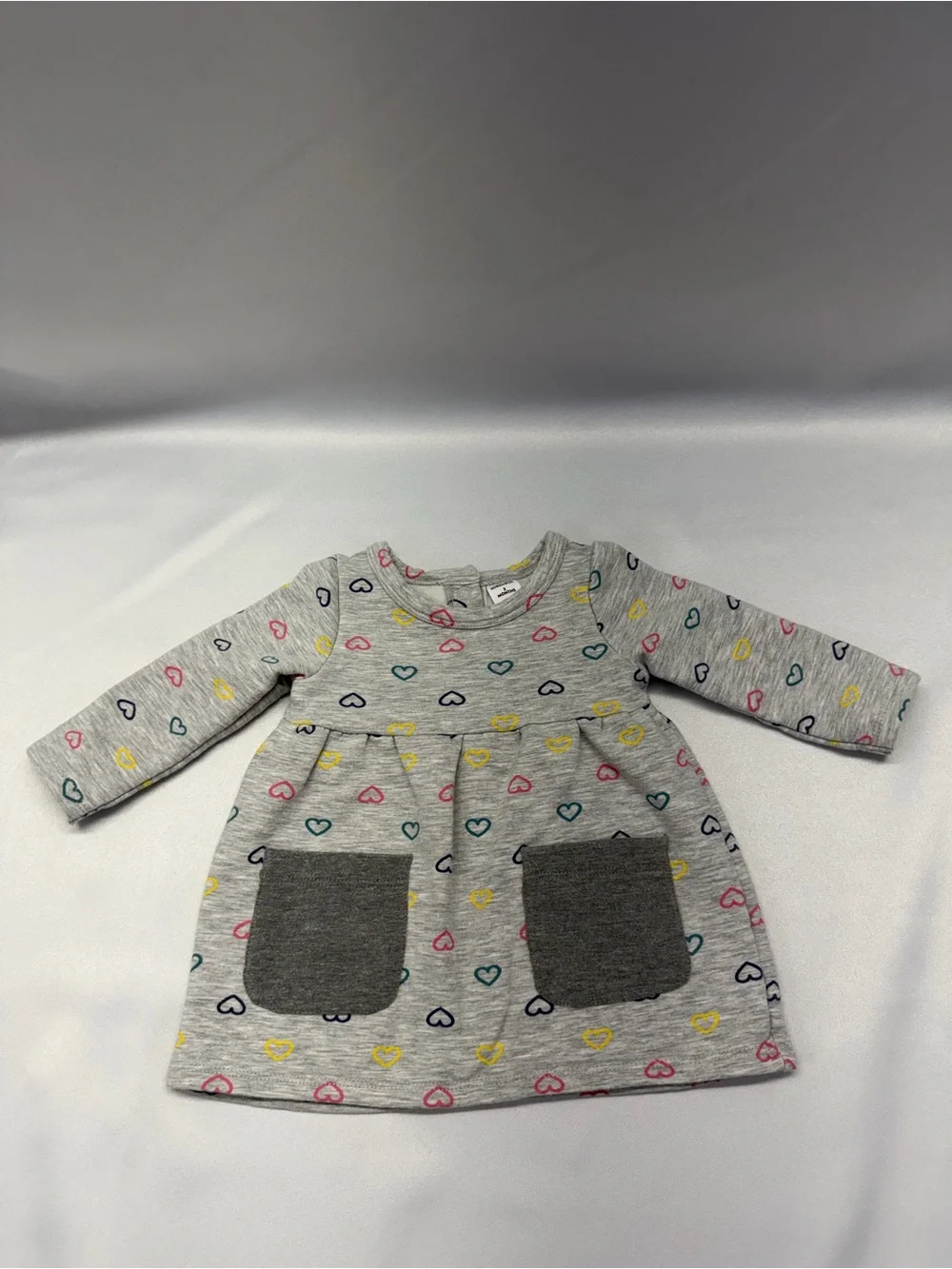 Nordstrom Baby Girl Heart Print Dress | Gray/Multi | GUC | 3M